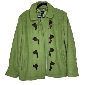 Gap Lime Green Wool Blend with Lucite Buttons & Zip Clasp Womens Jacket Size XL